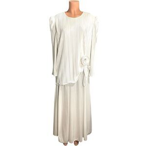 Sylvia Ann Vintage Union 70s Made Dress 16 White  Elegant Rhinestone Rose Flawed